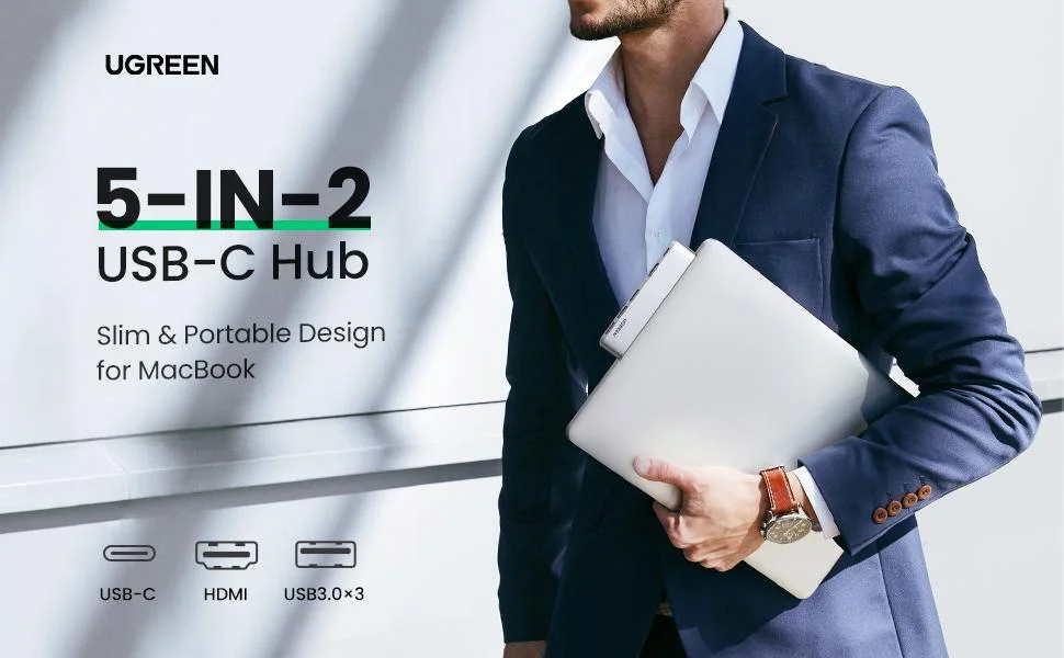 Ugreen CM251 USB-C Hub with 4K HDMI, Thunderbolt 3, 100W PD and 3 USB 3.0 Ports - Silver - Image 7