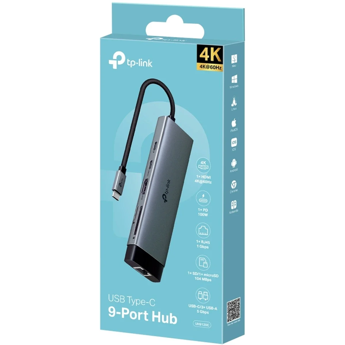 موزع USB Type-C TP-LINK UH9120C 9 في 1 مع HDMI بدقة 4K@60Hz وإيثرنت جيجابت وPD بقدرة 100W - Image 1