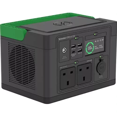 محطة طاقة محمولة Schneider Electric PPS330-UK OffGrid بجهد 330-230V وبطارية ليثيوم أيون 332Wh ومقابس BS1363