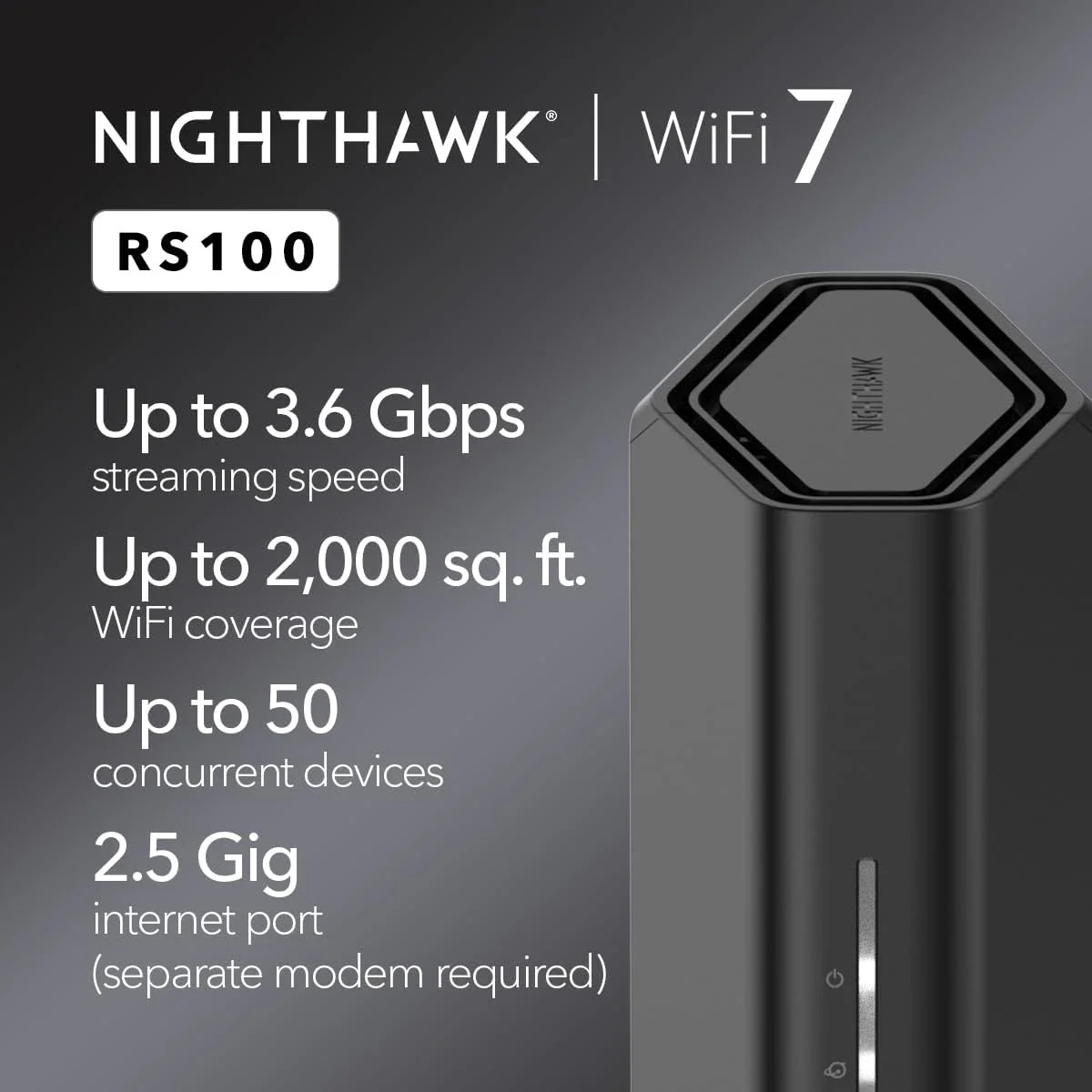 NETGEAR Nighthawk RS100-100APS Dual-Band Wi-Fi 7 Router – Black - Image 4