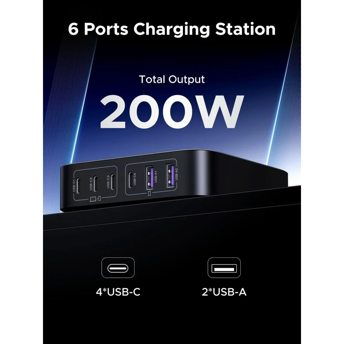 محطة شحن مكتبية Ugreen Nexode بقدرة 200 واط GaN و6 منافذ USB-C - رمادي - Thumbnail 4