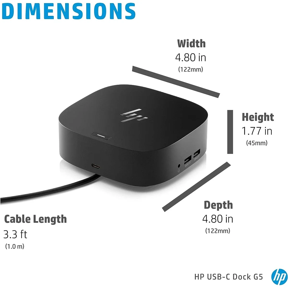 HP USB-C G5 Essential Docking Station with HDMI, 2 DisplayPort, Gigabit LAN and 120W Power Adapter - Image 5