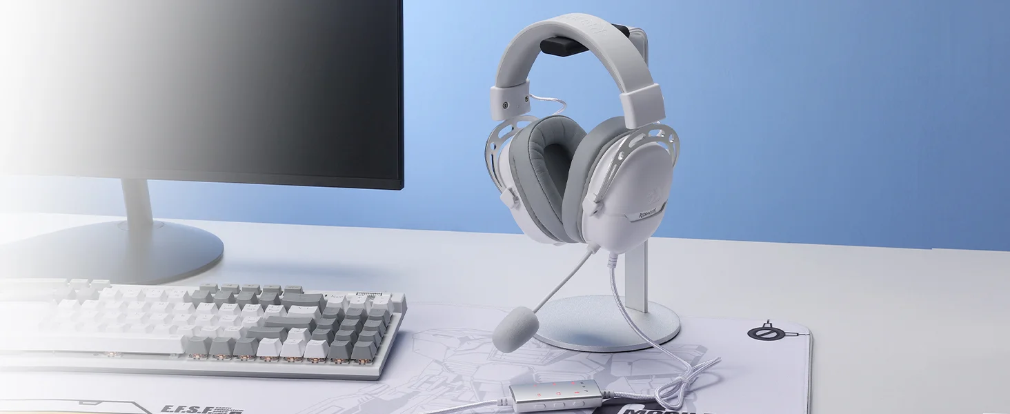 Redragon H376WG Aurora Wired USB Gaming Headset with 7.1 Surround Sound, 40mm Drivers - White - Thumbnail 9