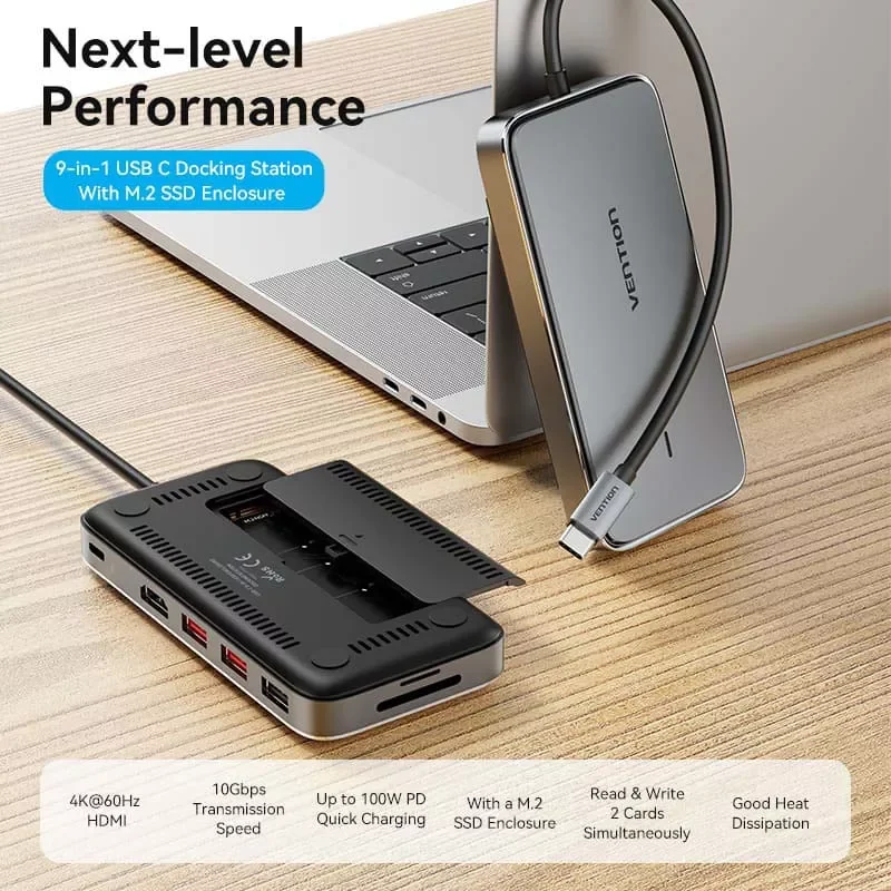 محطة توصيل Vention TPYBB USB-C 8 في 1 مع حاضنة M.2 SSD - Image 6