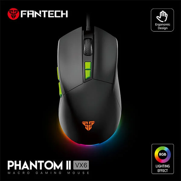 ماوس ألعاب Fantech Phantom II VX6 - أسود - Image 2
