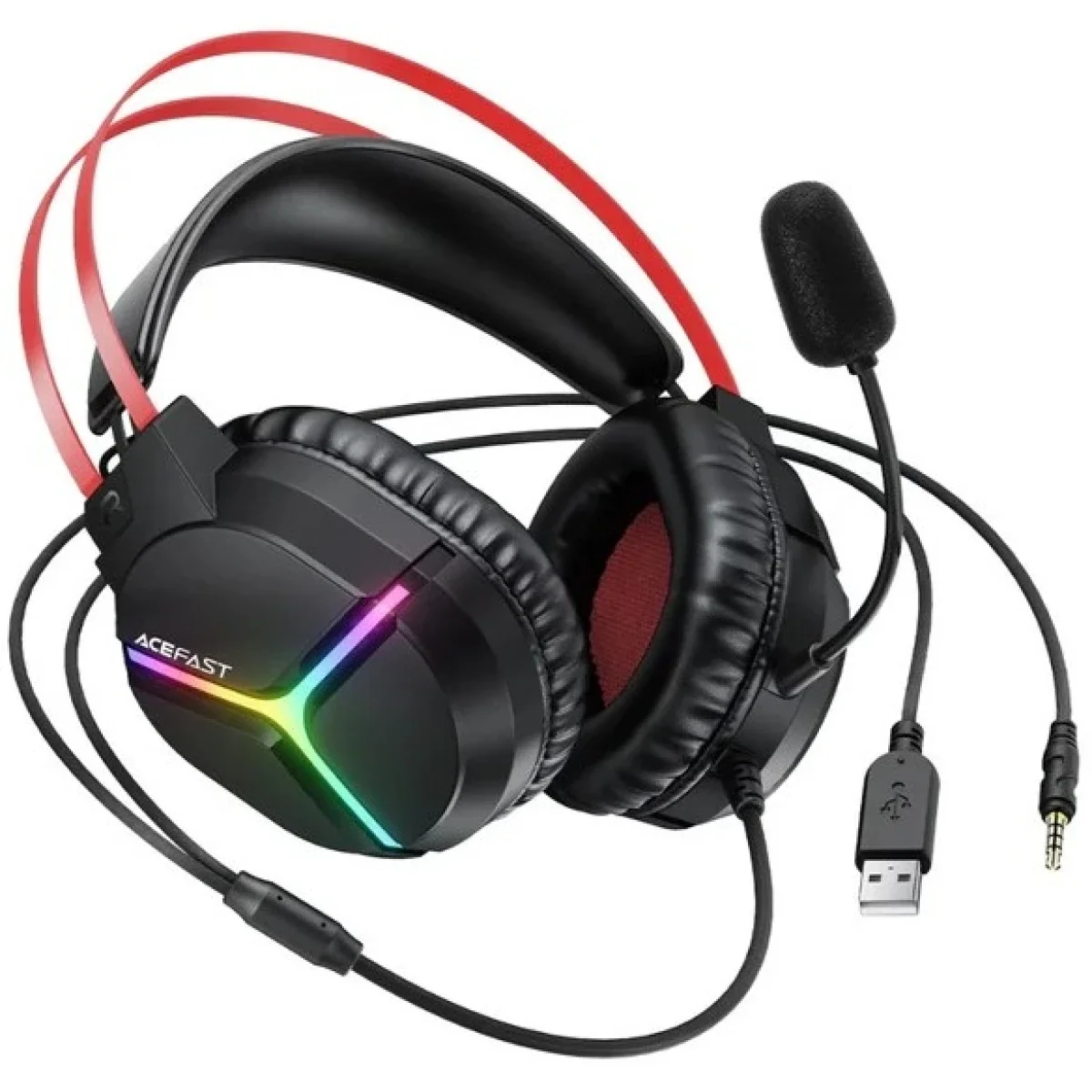 ACEFAST H16 Wired Gaming Headset with 50mm Drivers, RGB and 2m Cable - Black - Thumbnail 2