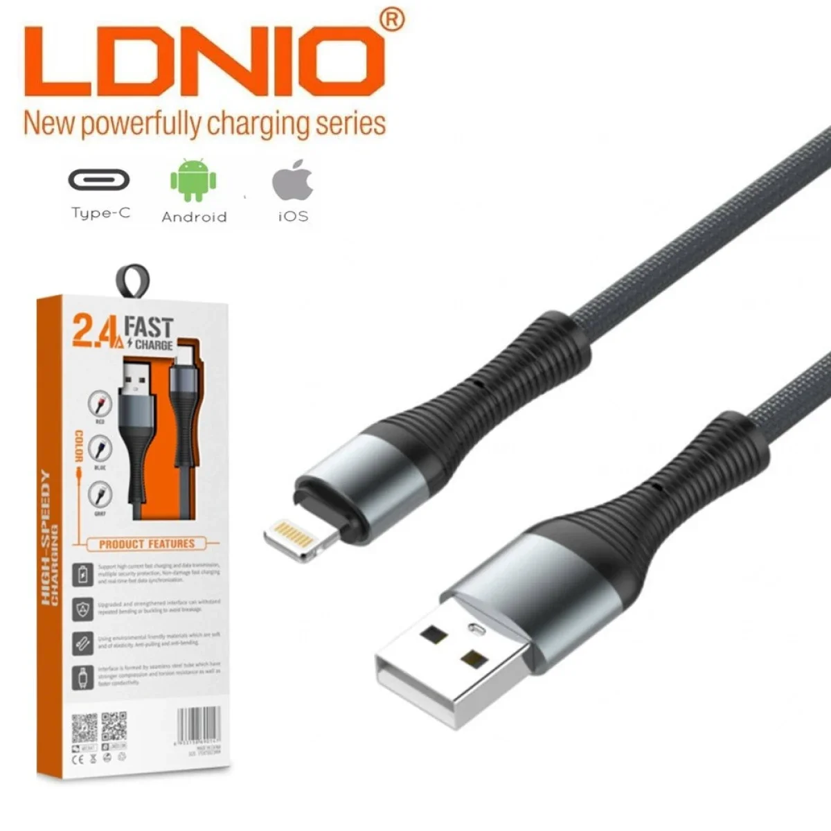 كابل USB LDNIO LS401 لسامسونج وآيفون شحن سريع 2.4 أمبير 1 متر