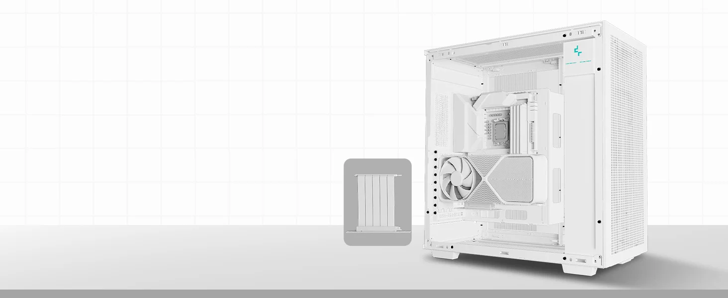 DeepCool Morpheus Modular Airflow Full Tower PC Case with Vertical Mount, Gen 4 Riser Cable, 4x 140mm ARGB Fans - White - Thumbnail 9
