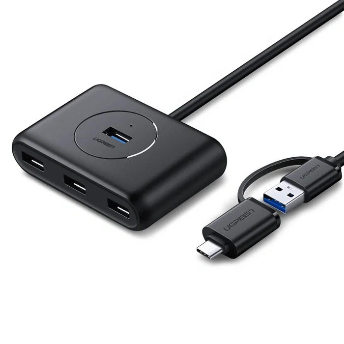 موزع USB Ugreen 40850 بأربعة منافذ USB 3.0 مع كابل USB-A وUSB-C بطول 1 متر