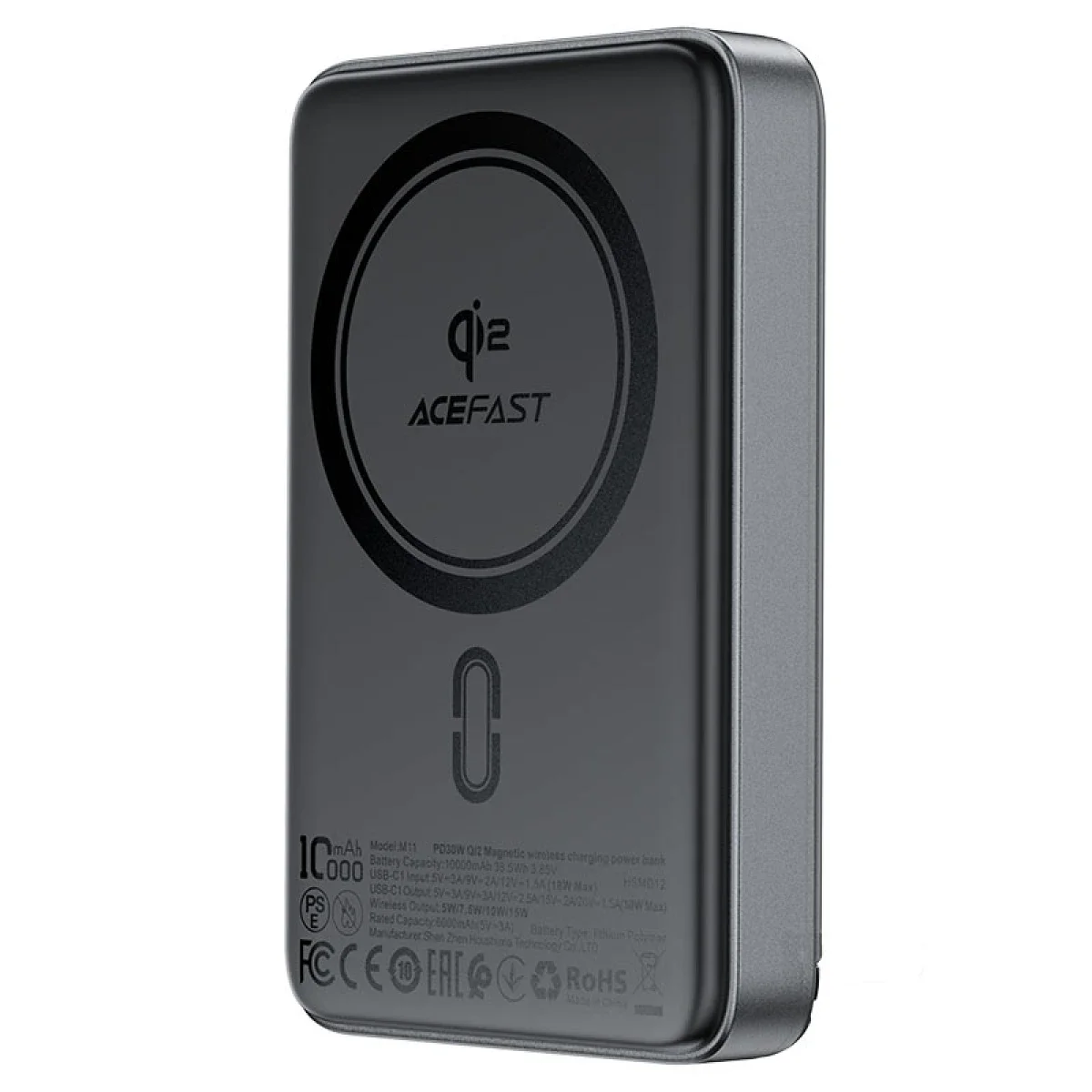 ACEFAST M11 10000mAh Qi2 15W Magnetic Wireless Power Bank with USB-C PD 30W - Black - Thumbnail 5