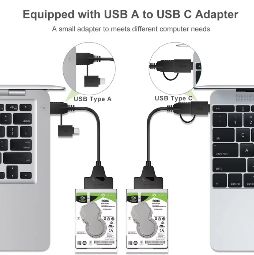 محول HAING HI-0336-UTC من USB-A 3.0 وUSB-C إلى SATA III لأقراص HDD وSSD مقاس 2.5 إنش - Thumbnail 2