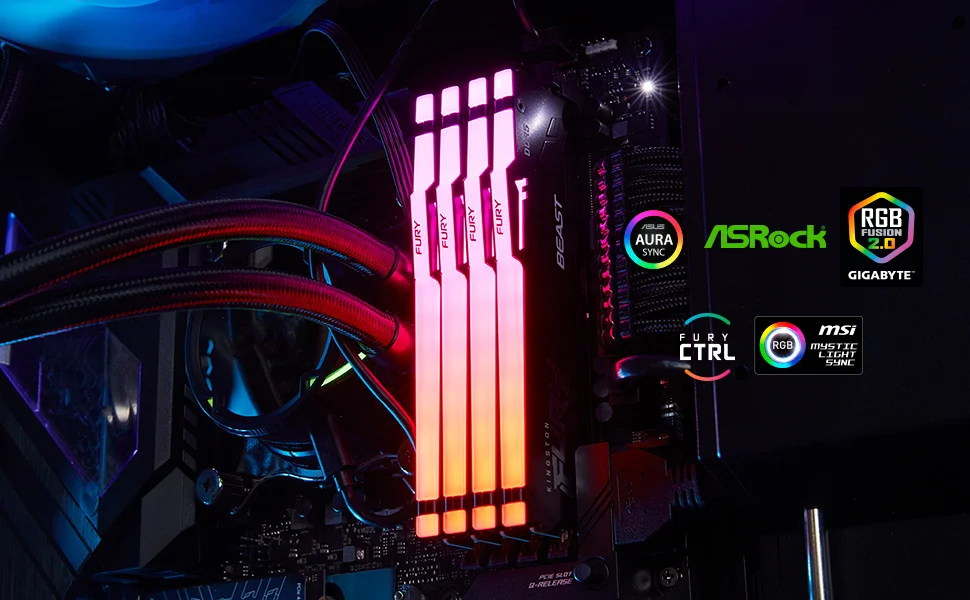 ذاكرة مكتبية Kingston FURY Beast RGB 32GB (1x32GB) DDR5 6000MHz باللون الأسود - Image 4