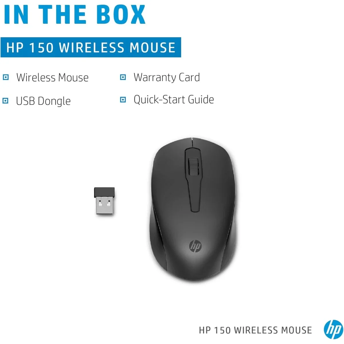 HP 150 Wireless Mouse, 1600 DPI Optical Sensor, Black - Thumbnail 6