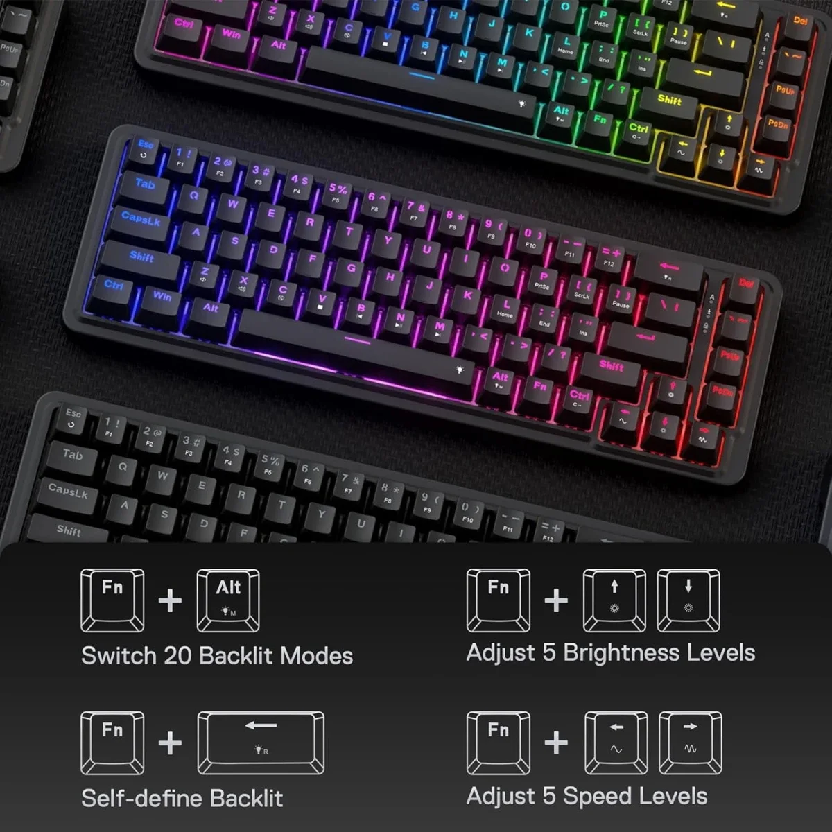 Redragon K709 NOVA 65% Wired RGB Mechanical Gaming Keyboard, 68 Keys, Black - Thumbnail 7