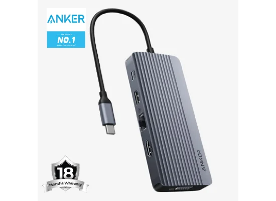 موزع USB-C Anker 10 في 1 بشاشتين مع HDMI 4K وVGA وإيثرنت وPD 100W - Thumbnail 5