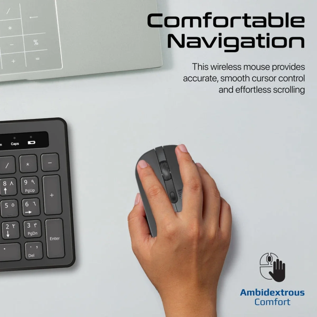 Promate ProCombo-13 Full-Size 2.4GHz Wireless Keyboard & Mouse Combo, Slim Quiet Keys, Arabic/English Layout - Thumbnail 8