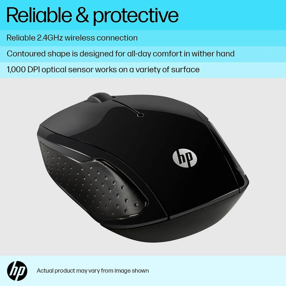ماوس HP 200 لاسلكي USB بمستشعر بصري 1000 DPI، أسود - Thumbnail 2