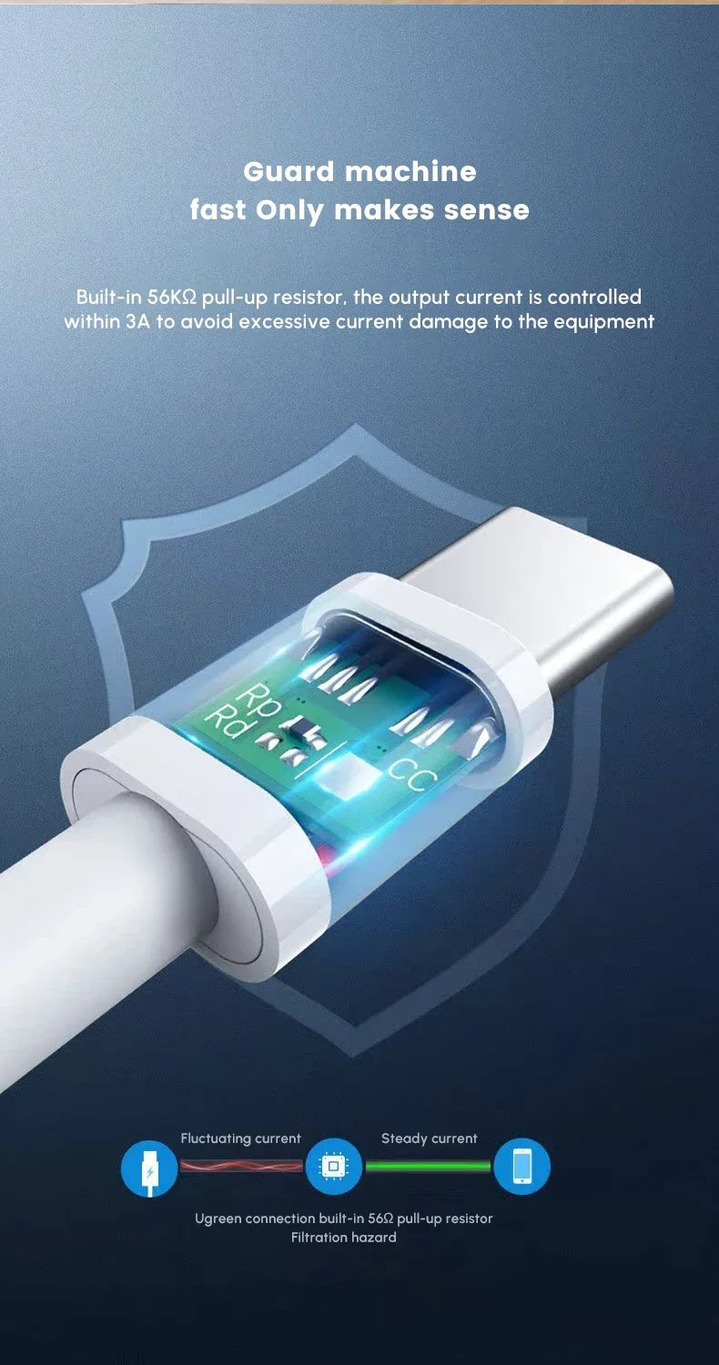 كابل شحن سريع USB-A إلى USB-C من Ugreen QC3.0 3A بطول 1 متر لون أبيض - Image 4