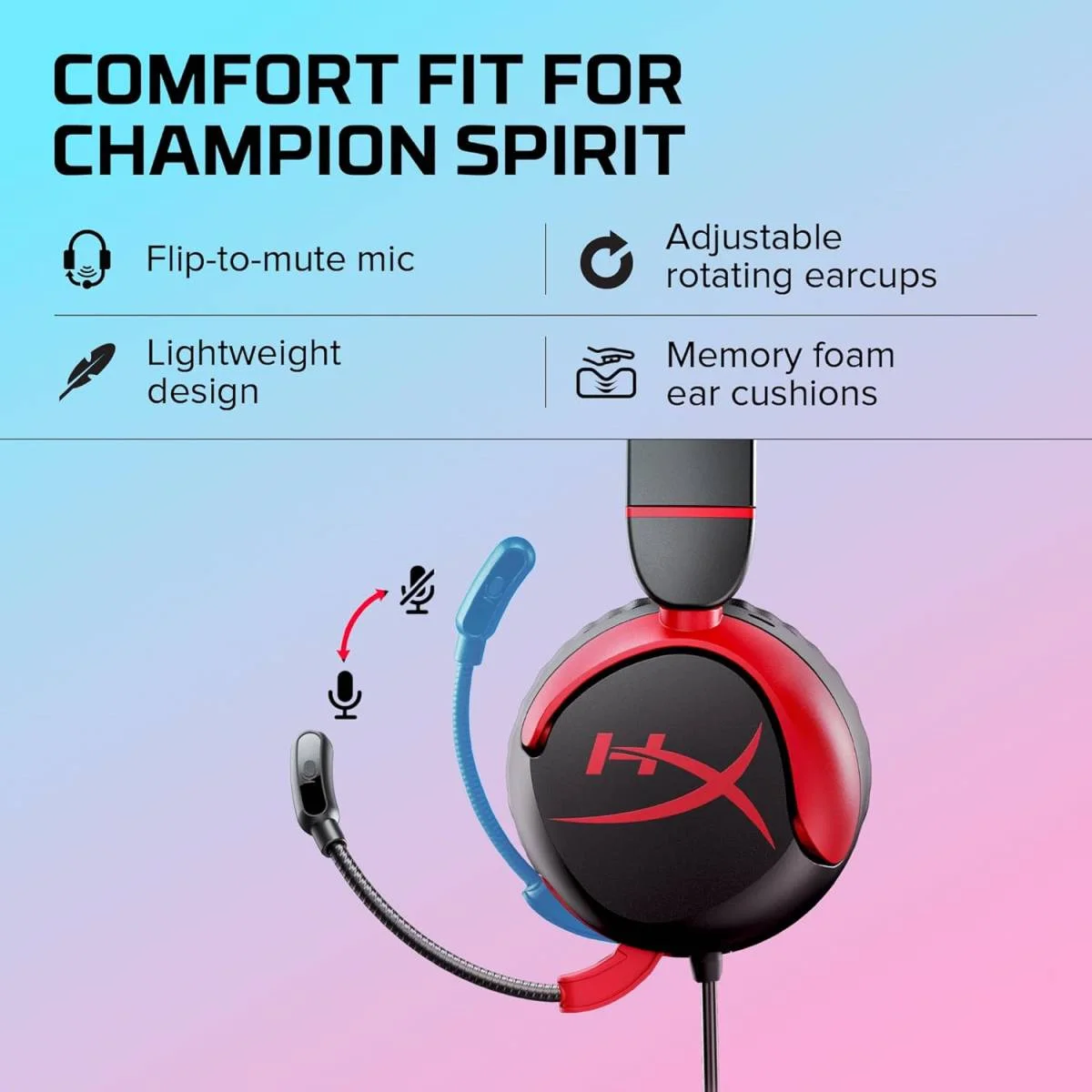 HyperX Cloud Mini Wired On-Ear Gaming Headset for Kids, 30mm Drivers, Flip-to-Mute Mic, Black - Thumbnail 2