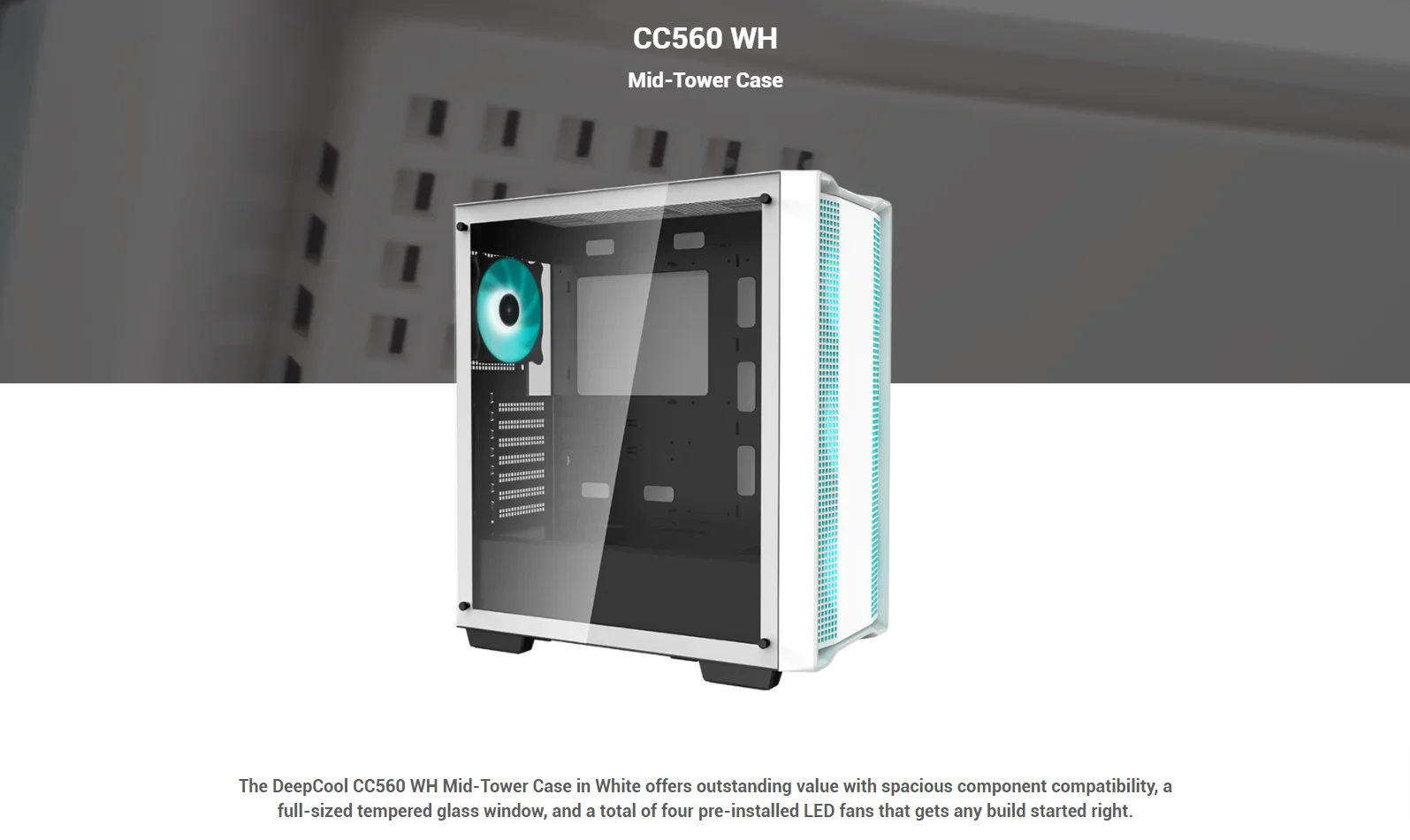 هيكل ألعاب DeepCool CC560 V2 متوسط الحجم Mid-Tower بزجاج مقوى أبيض - Thumbnail 7
