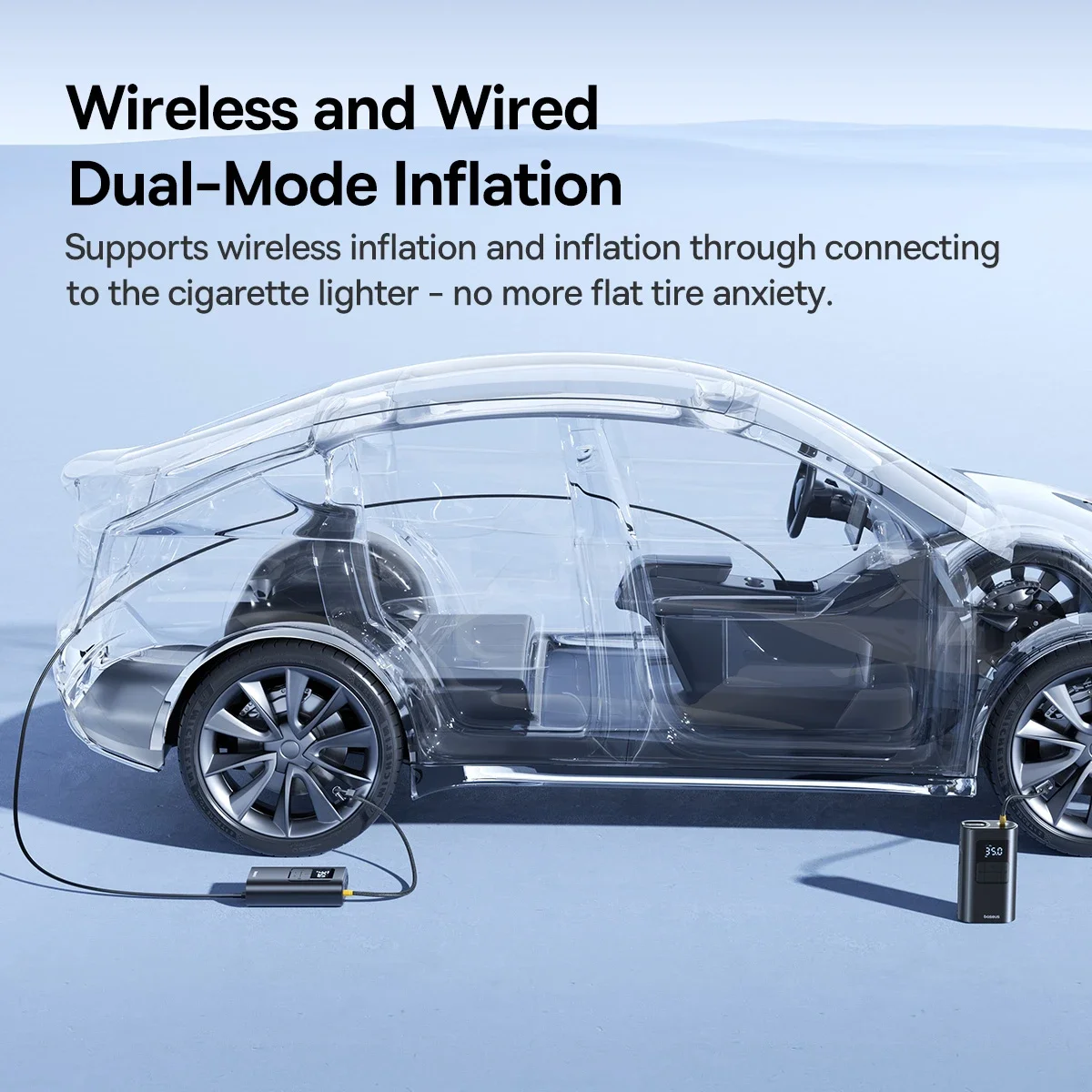 Baseus VA1 Dual-Power Car Tire Inflator with Flashlight and 6000mAh Power Bank - Thumbnail 4