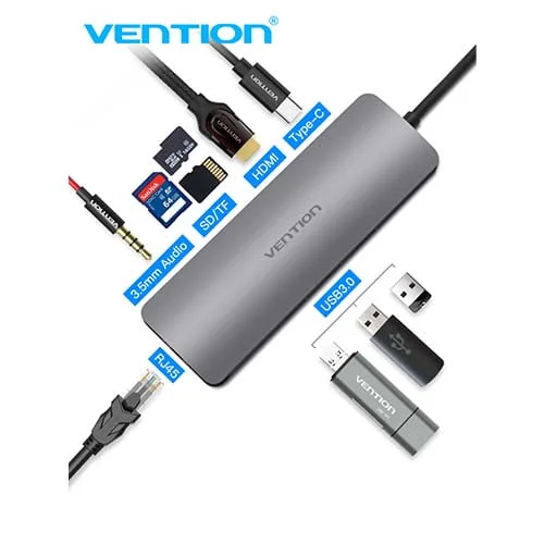 Vention CGNHA 9-in-1 USB-C Docking Station with HDMI, 3 USB Ports and TF/SD Card Reader