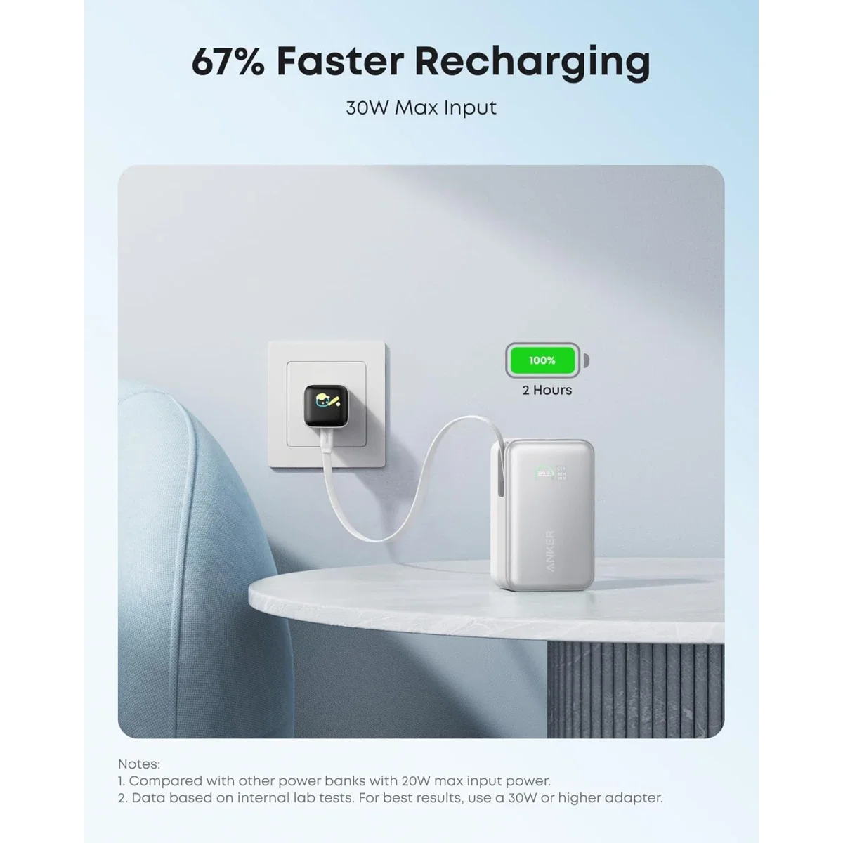 Anker Nano Power Bank 10,000mAh 45W with Retractable USB-C Cable - White - Thumbnail 5