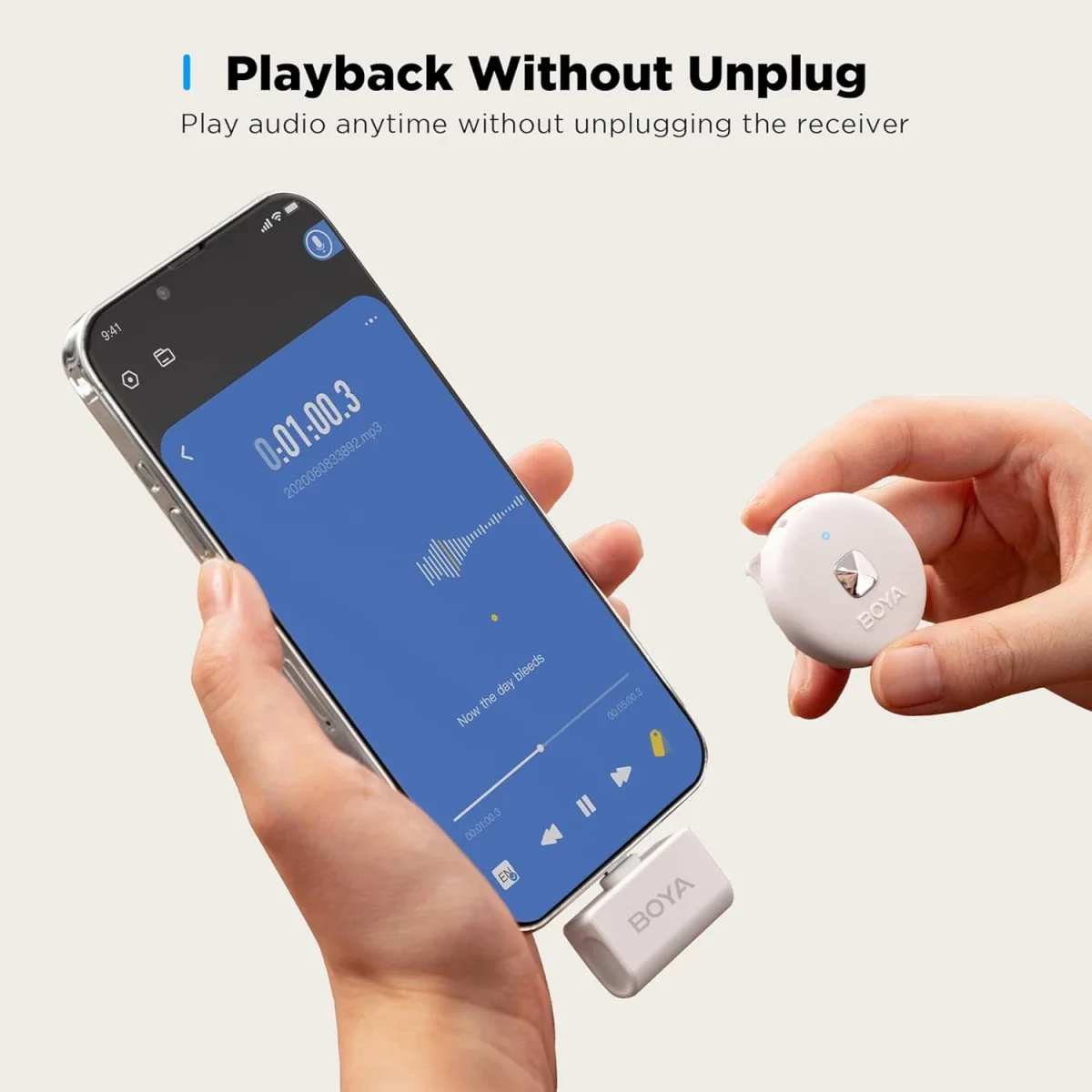 Boya Omic-D Wireless Lavalier Microphone for iPhone, MFi Certified, White - Thumbnail 4