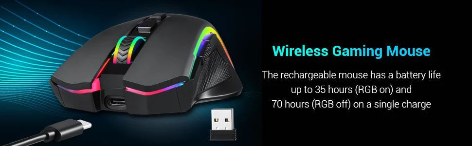 Redragon M602 Griffin Tri-Mode Wireless RGB Gaming Mouse, 8000 DPI - Thumbnail 8