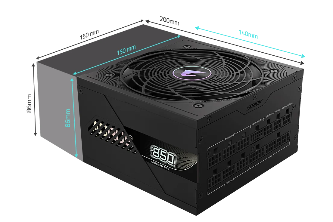 مزود طاقة GIGABYTE AORUS ELITE P850W بقدرة 850 واط 80 PLUS Platinum بكابلات قابلة للفصل بالكامل PCIe 5.0 – GP-AE850PM PG5 - Image 14