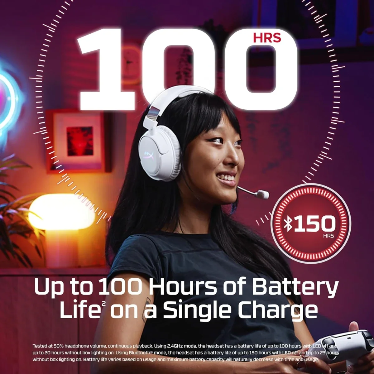 Hyper X Cloud Flight 2 Wireless Gaming Headset with RGB, 100-Hour Battery, 2.4GHz & Bluetooth - White - Thumbnail 3