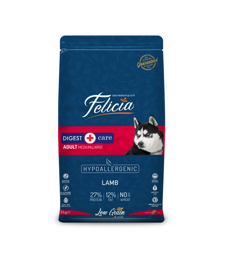 طعام جاف Felicia Digest للكلاب البالغة متوسطة وكبيرة الحجم بنكهة لحم الضأن 3 كغ