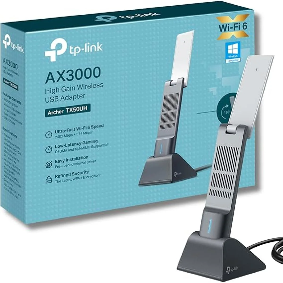 محول لاسلكي TP-LINK Archer TX50UH AX3000 Wi-Fi 6 USB 3.0 بكابل 1.2 م