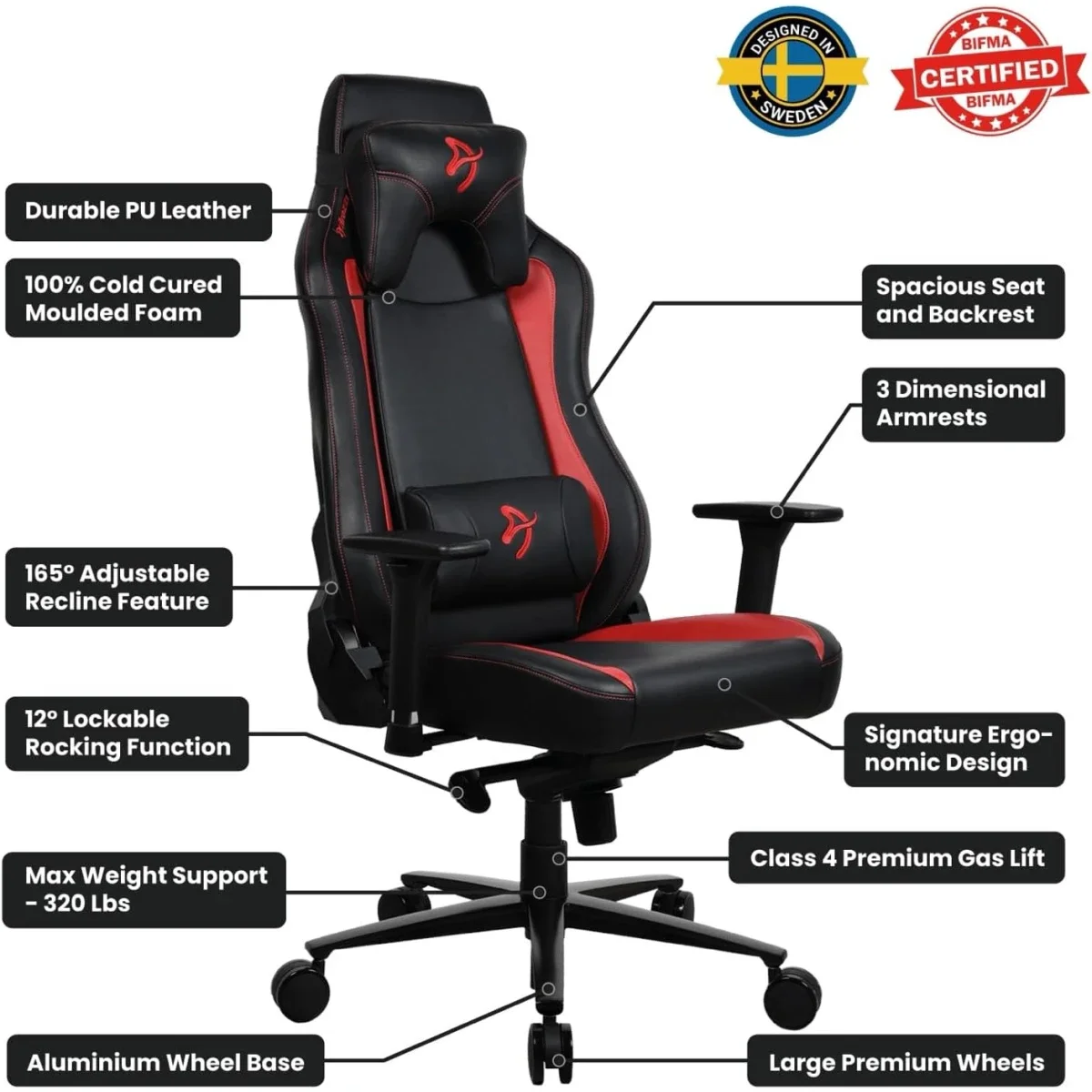 Arozzi Vernazza Soft PU Leather Ergonomic Gaming Chair, Red