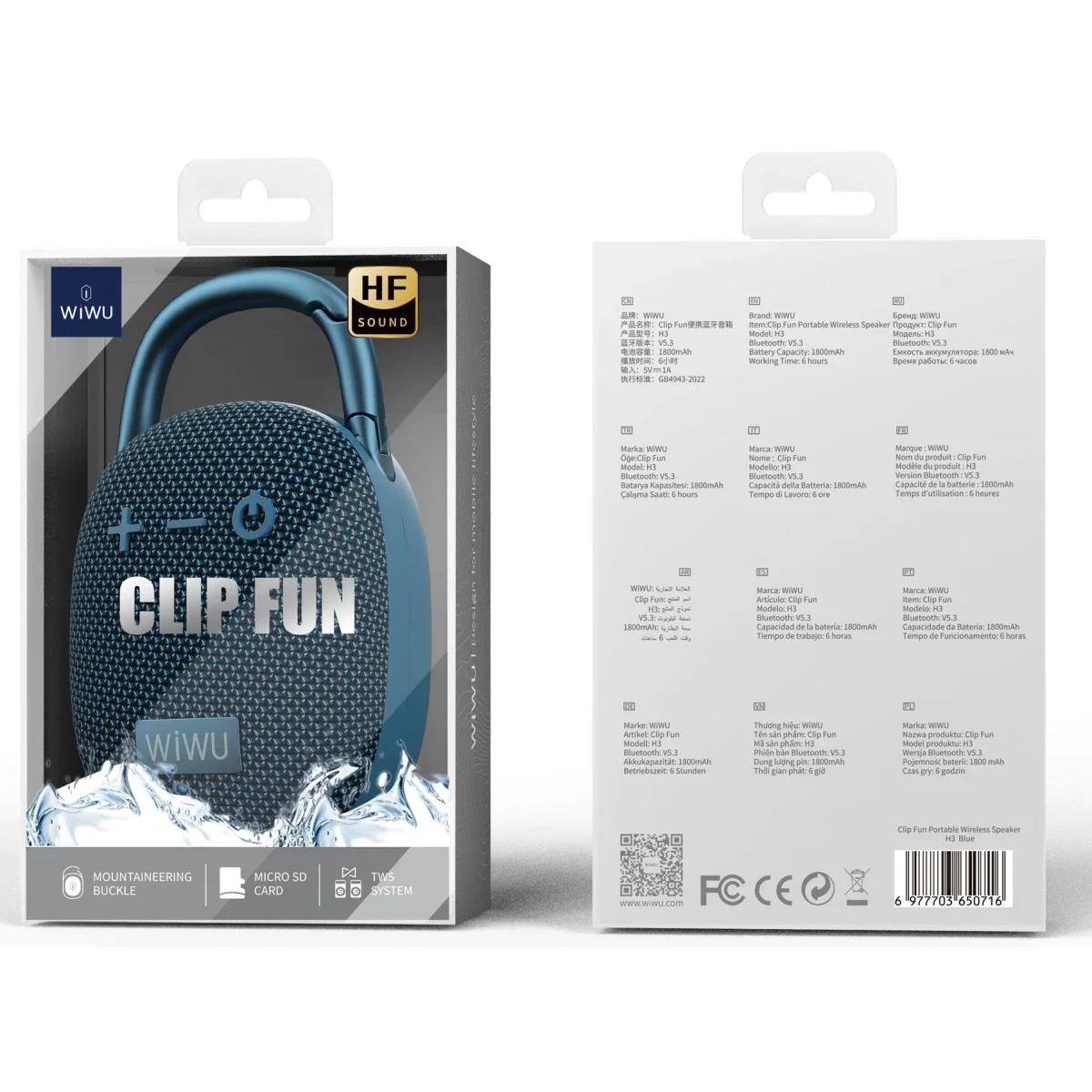WIWU H3 Clip Fun Portable Wireless Bluetooth Speaker - Blue