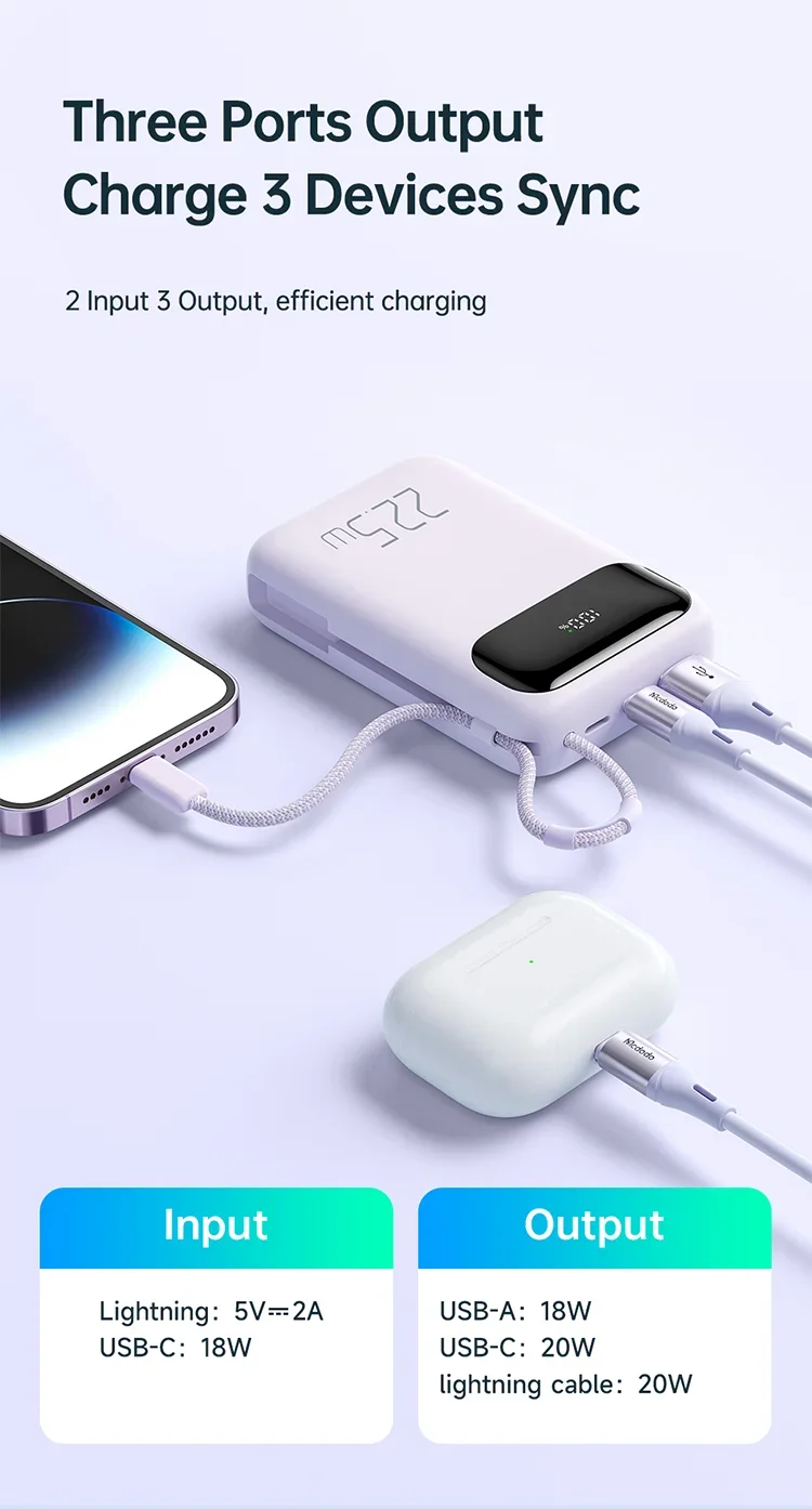 Mcdodo MC-325 10000mAh 22.5W PD Power Bank with Built-In iP Cable - Black - Thumbnail 15