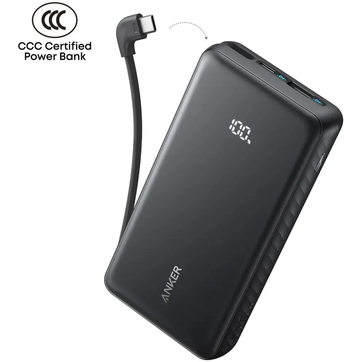 Anker Zolo Power Bank 20000mAh 22.5W Fast Charging with Built-in USB-C Cable Black
