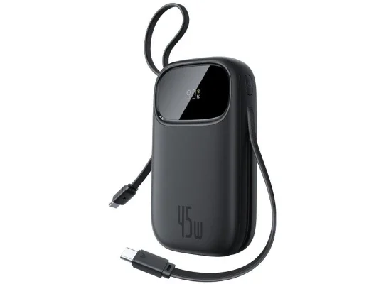 Baseus Qpow 3 Cosmic 10000mAh 45W Power Bank with 2 Built-in USB-C Cables - Black - Thumbnail 6