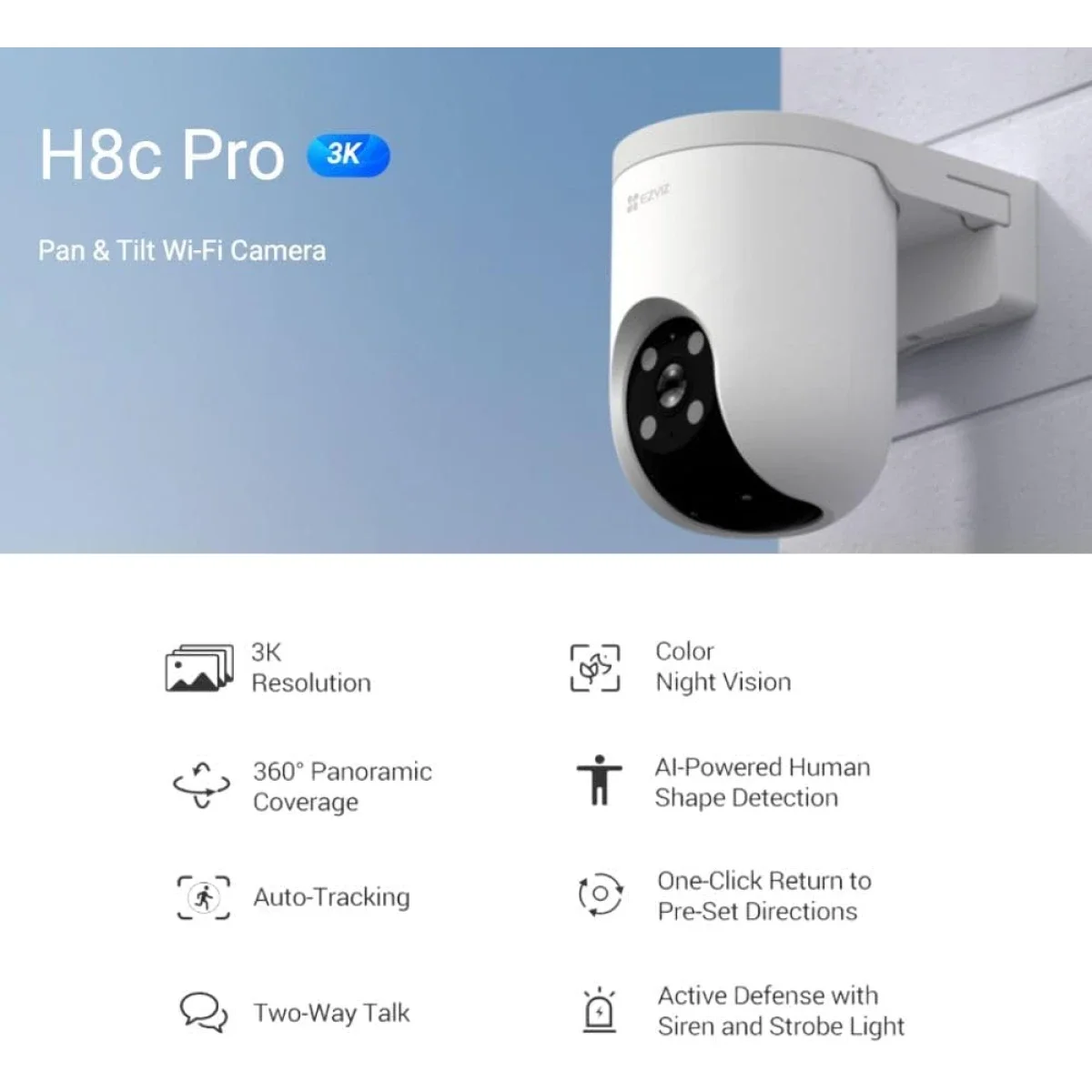 كاميرا مراقبة خارجية Ezviz H8C Pro 3K 5MP واي فاي بتحريك أفقي وعمودي - Image 2