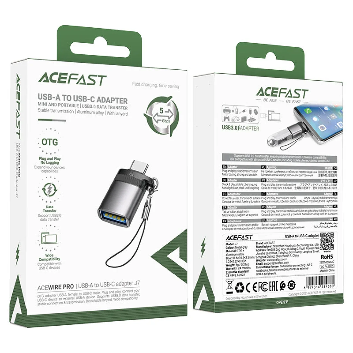 ACEFAST J7 USB-A to USB-C Adapter with Charging, USB 3.0 Data Transfer and OTG - Image 6