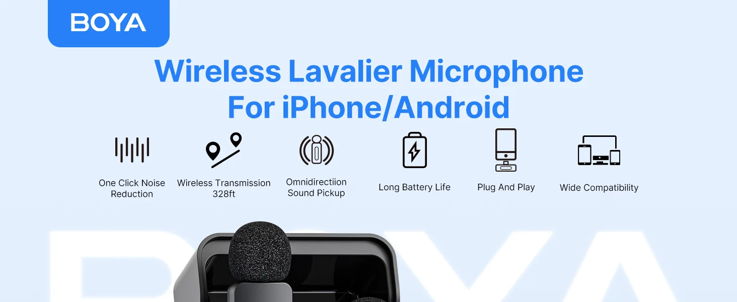 Boya BY-V30 Wireless Lavalier Microphone with USB-C Receiver, 36H Battery Life - Black - Image 7