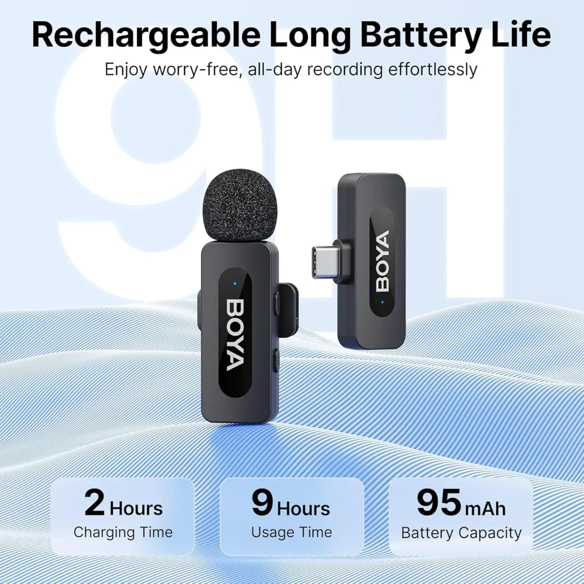 ميكروفون Boya BY-V10 لاسلكي متعدد الاتجاهات 2.4GHz لأجهزة USB-C، أسود - Thumbnail 7