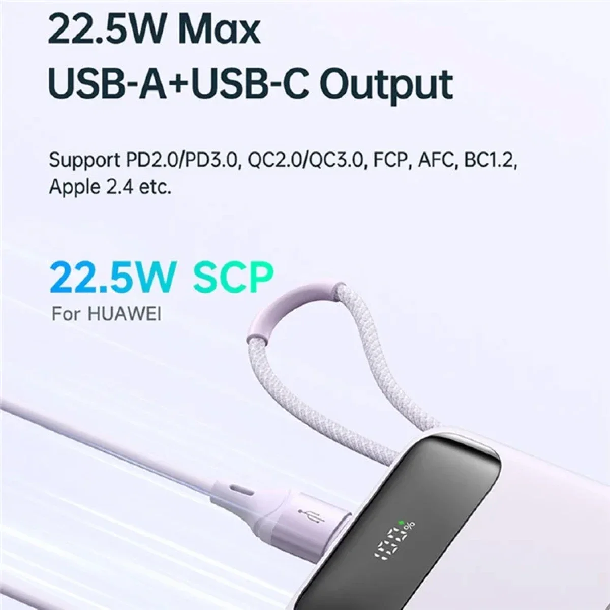 Mcdodo MC-325 10000mAh 22.5W PD Power Bank with Built-In iP Cable - Black - Thumbnail 3