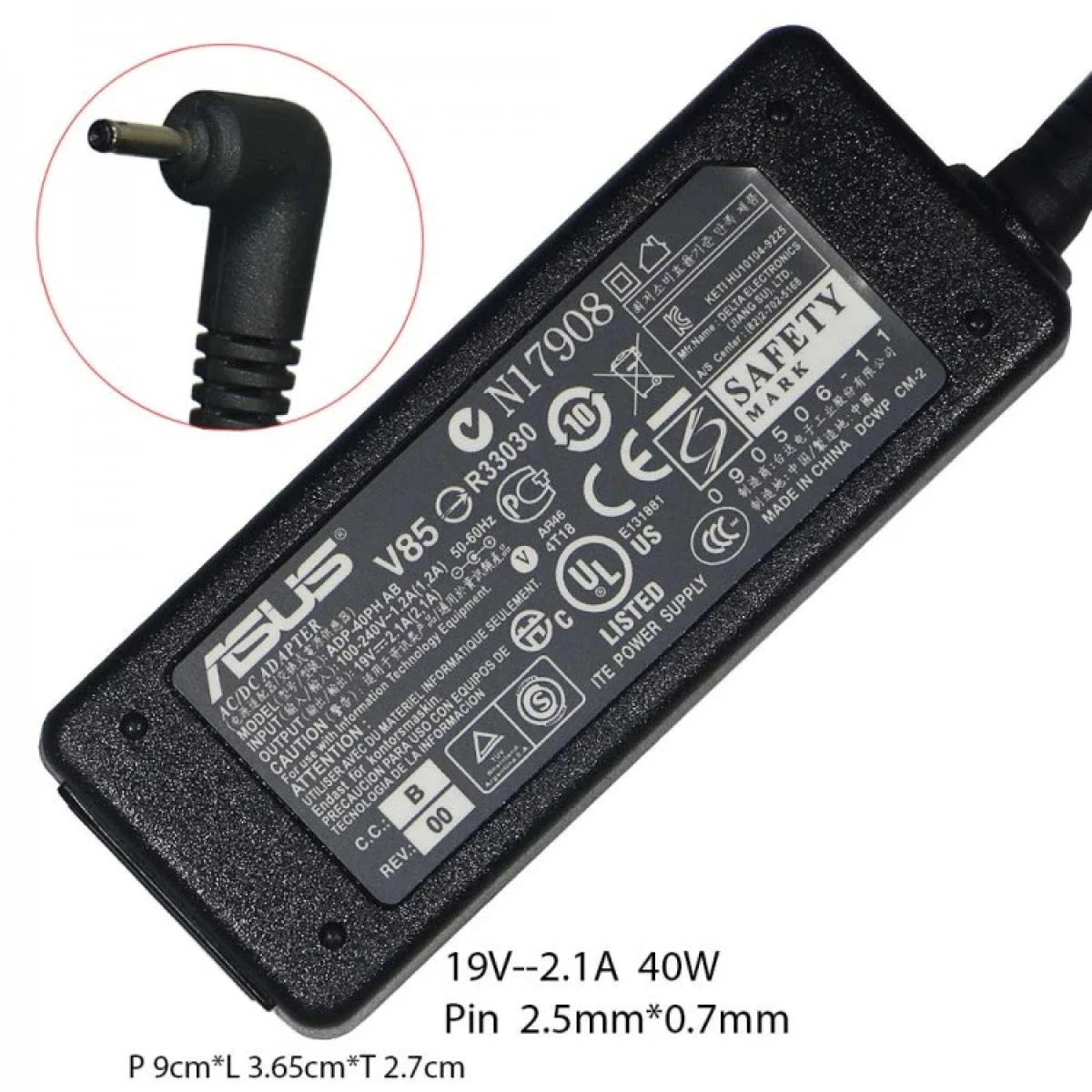Asus Original Laptop Charger 40W 19V 2.1A 2.5 x 0.7mm 3-Pin