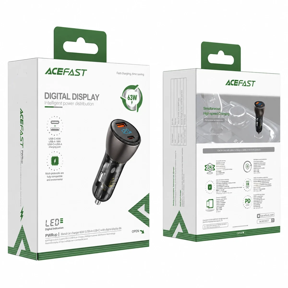 ACEFAST B6 63W Dual-Port Metal Car Charger with Digital Display – Transparent Black - Thumbnail 5