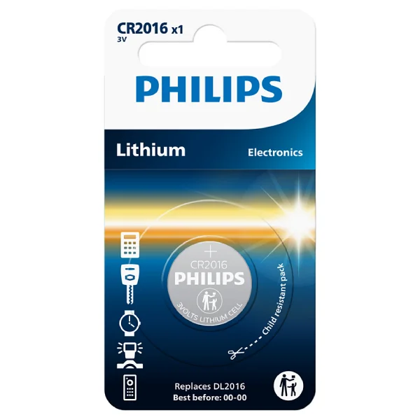 بطاريات زر Philips CR2016 ليثيوم 3 فولت