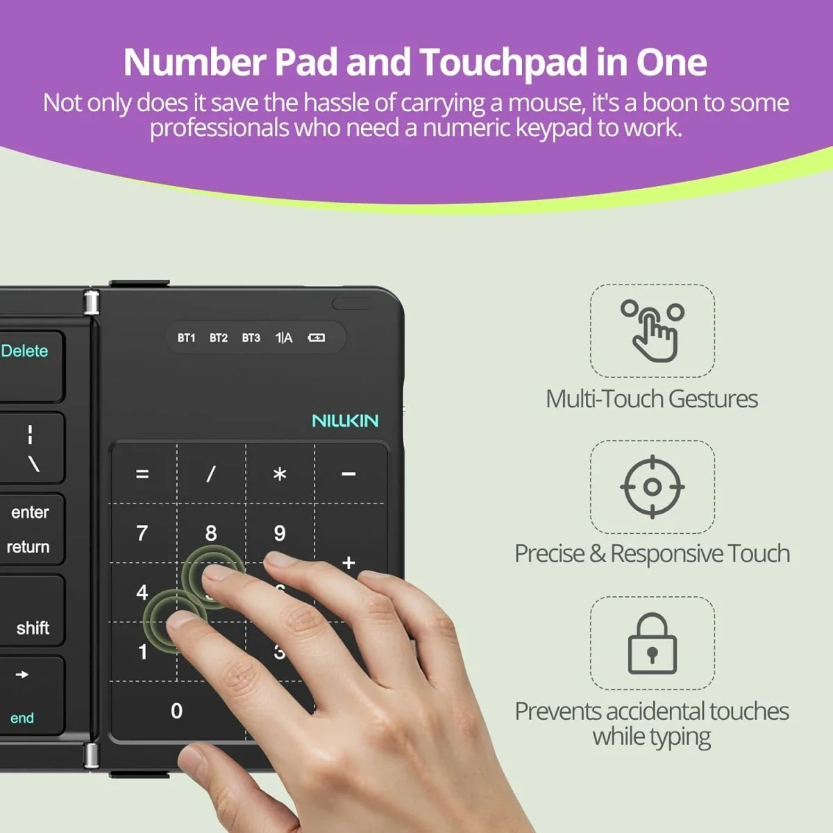 Nillkin Cube Pocket Foldable Bluetooth Keyboard with Touchpad, Arabic/English, Black - Thumbnail 6