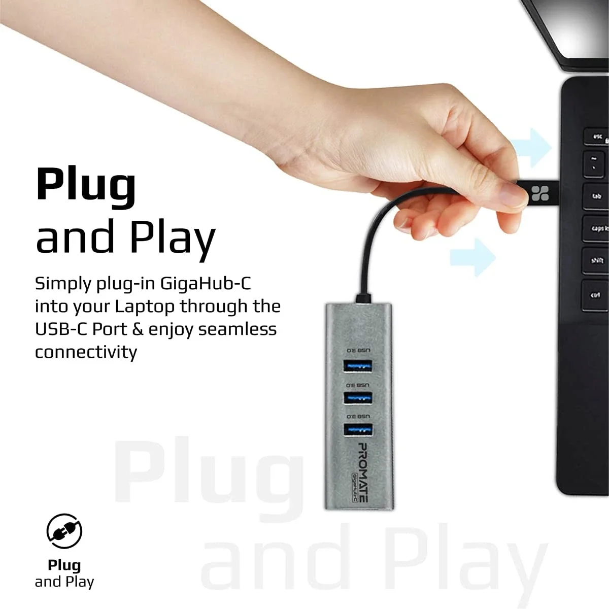 محول هاب USB-C إلى إيثرنت جيجابت Promate GigaHub-C مع 3 منافذ USB 3.0 - Image 6