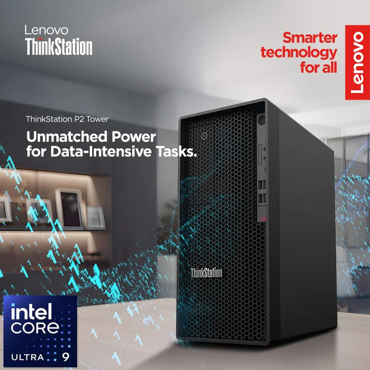 محطة عمل Lenovo ThinkStation P2 Tower Workstation Gen 2 بمعالج Intel Core Ultra 9 285K 24 نواة وذاكرة 16GB وتخزين 512GB SSD لون أسود