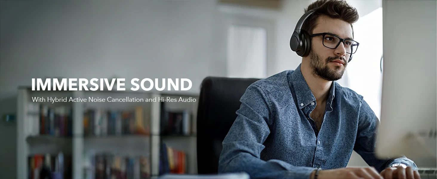 Anker Soundcore Life Q20 Hybrid ANC Wireless Over-Ear Bluetooth Headphones, 60H Playtime, Black - Thumbnail 7